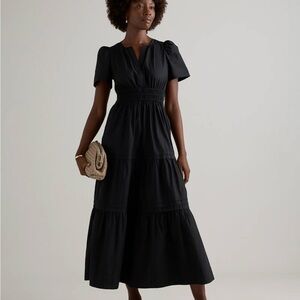 Quince Black Organic Tiered Poplin Maxi Dress M - Like New